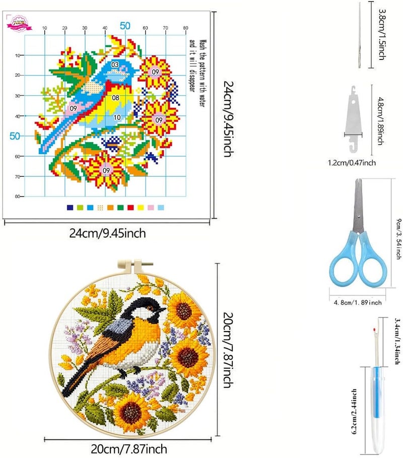 Zhenqing Book Lover's Cross Stitch Kit - 4-Piece Set with Pre-Printed 11CT 24x24cm Fabric, Hoop & Tools, Reading & Flower Themes for Beginners(70411) - Image 3
